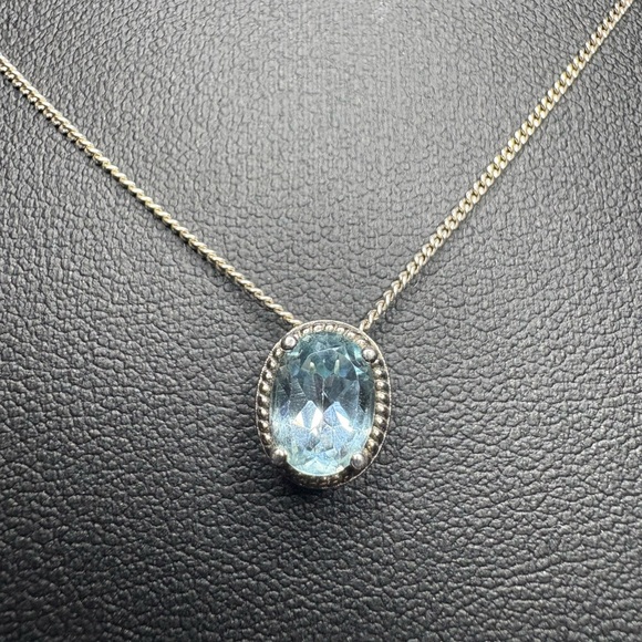 Jewelry - Aquamarine Sterling Silver Pendant on 925 Sterling Silver Chain 18 Inch